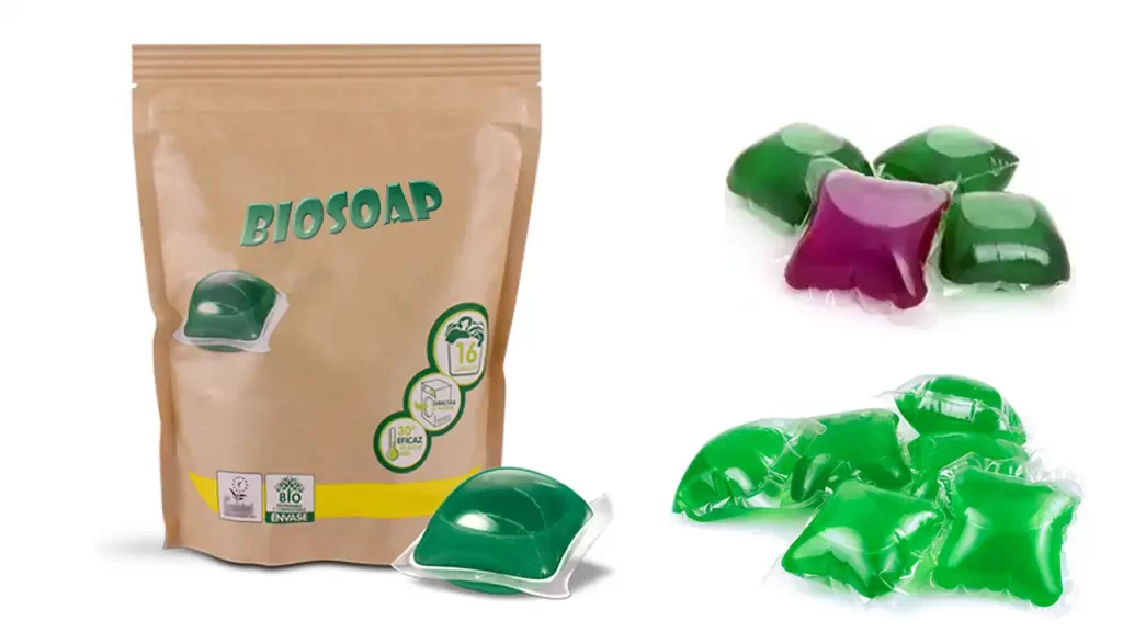 Bolsa doypack para capsulas de jabon liquido